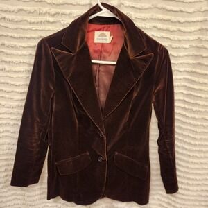 Vintage FA Chatta Brown Velvet Womens Blazer‎ Sz 10 Retro